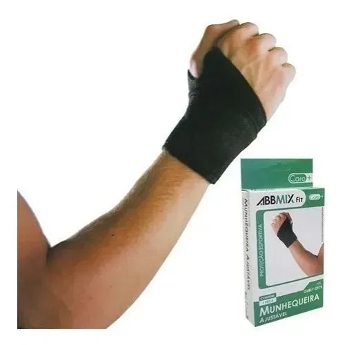 Munhequeira De Pulso Preta C/ Velcro Neoprene Gubly-0975
