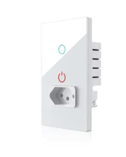 Interruptor com tomada Smart 1 tecla 4x2, compatível com Alexa.