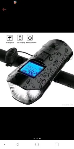 Farol de bicicleta com velocímetro e USB