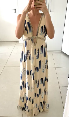 Vestido longo Animale estampa penas