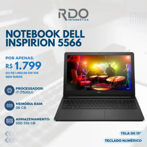 Notebook Dell Inspiron 5566 i7 8GB 256GB SSD 15" | Pronto para uso - Ideal para trabalho!