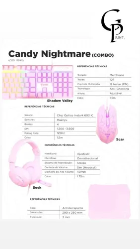 Combo Gamer Candy Nightmare - Teclado, Mouse e Headset - PROMOÇÃO!