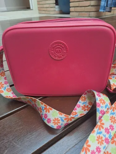 Bolsa feminina moleca rosa com alça florida
