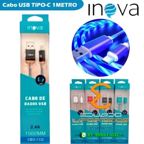 Cabo USB Tipo-C 2.4A 1M Com LED