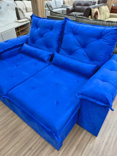 Sofá Retrátil 2 Lugares 2 Metros Veludinho Azul