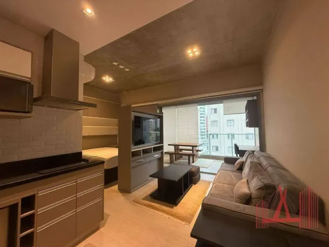 Studio MOBILIADO para Locação com 1 dormitório, 1 vaga de garagem, com 45 m² - Moema