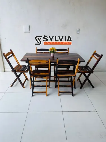 Conjunto de mesa com 6 cadeiras dobráveis
