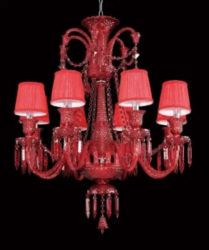 Lustre Estilo Baccarat Francês, Cristais K9 Vermelhos e mini-cúpulas brancas