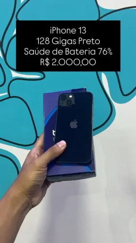 iPhone 13 / 128GB Preto / Original / Saúde de Bateria: 76% / Garantia / $2.000,00