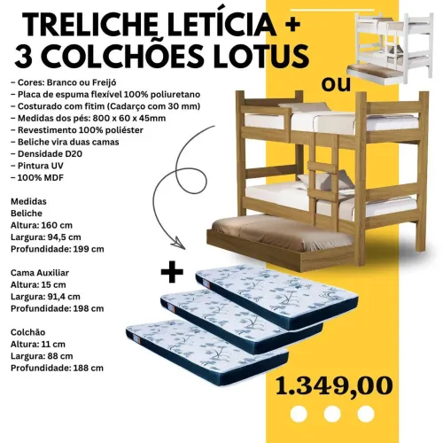 Treliche Letícia + 3 colchões lótus- FRETE GRATIS / ENTREGA HOJE!! 