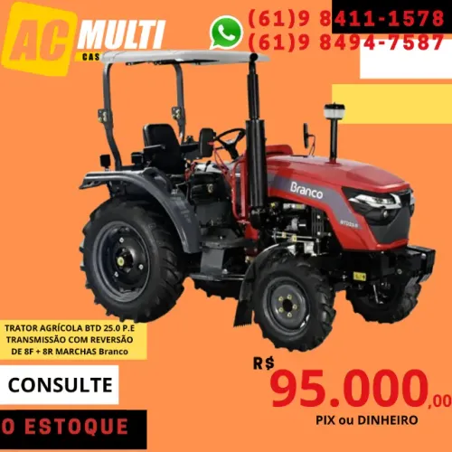 TRATOR AGRÍCOLA BTD 25.0 P.E TRANSMISSÃO COM REVERSÃO DE 8F + 8R MARCHAS Branco