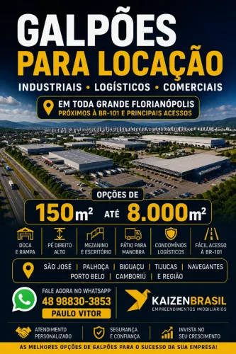 GALPÃO PARA LOCAÇÃO EM SANTA CATARINA | BR-101 | 150m² até 8.000m²