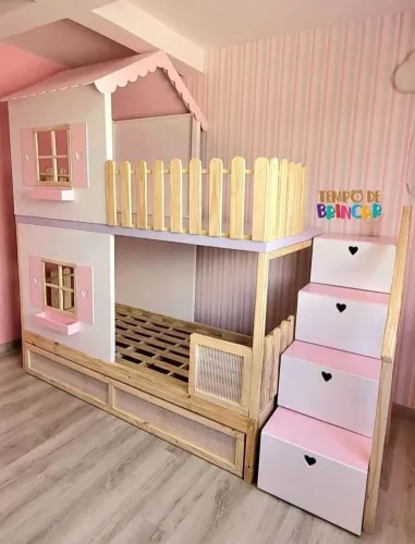 Cama beliche casinha princesa com escadas
