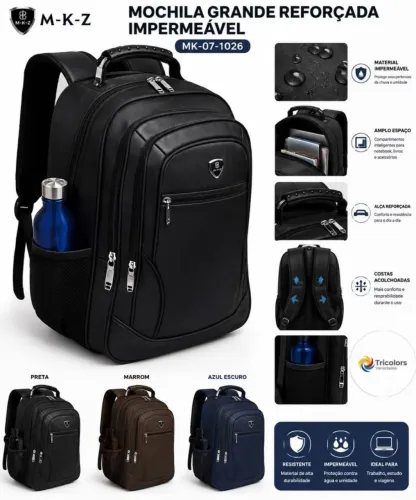 Mochila grande reforçada Impermeável alta durabilidade 50cm MKZ