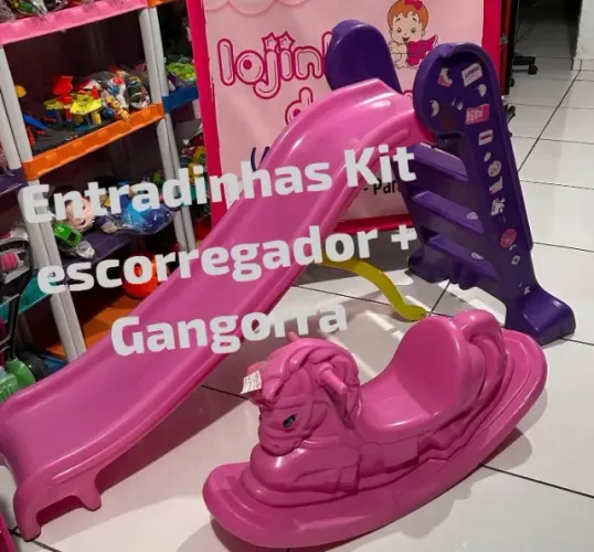 Escorregador 3 degraus Roxo/rosa + Gangaorra Rosa