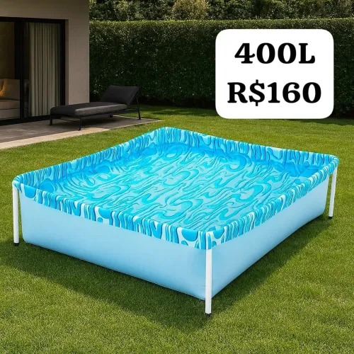 Piscina 400 litros de estrutura quadrada Mor nova lacrada