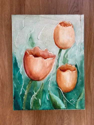 Quadro tinta à óleo tulipa
