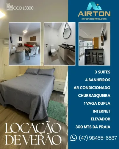 LOCAÇÃO DE VERÃO, 3 SUITES, 300 MTS DO MAR EM MEIA PRAIA- ITAPEMA -SC