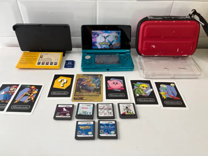 Nintendo 3DS Aqua Blue Original + Dock + Carregador Original + 6 Jogos Originais