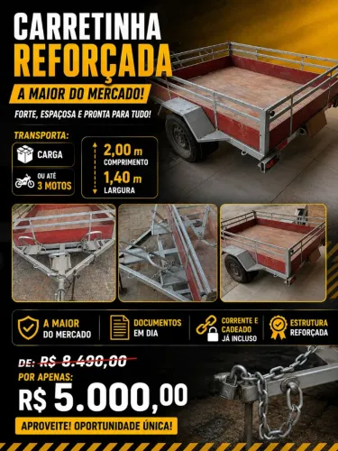 Reboque, carretinha 3 motos ou Carga 