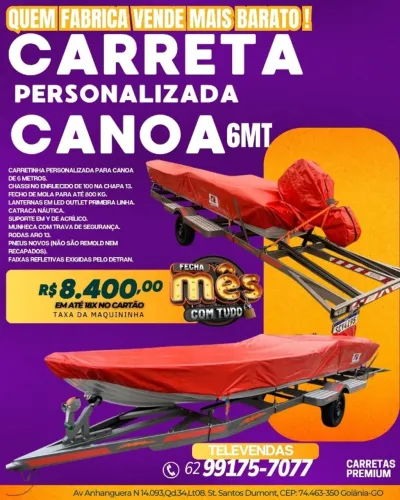 Carretinha personalizada pra canoa de 6mt chassi no enregecido de 100 na chapA
