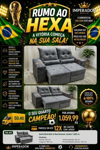 Sofá Retrátil e Reclinável Junior 1.80