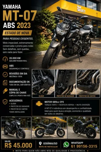 YAMAHA MT-07 ABS 2023 | IMPECÁVEL | ESTADO DE ZERO