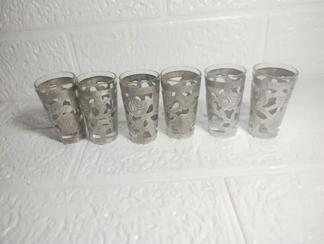 Antiguidade Jogo 6 Copos de Licor/Shot Vintage - Prata 925 Mexicana (Anos 50/70)