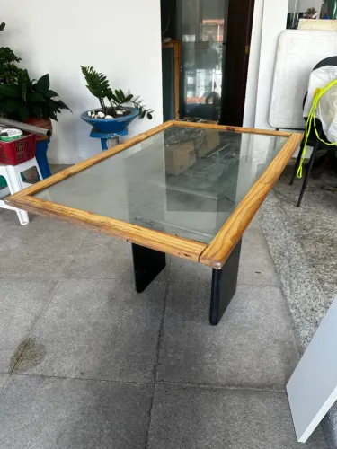 Tampo de Mesa em Vidro com Aro de Madeira