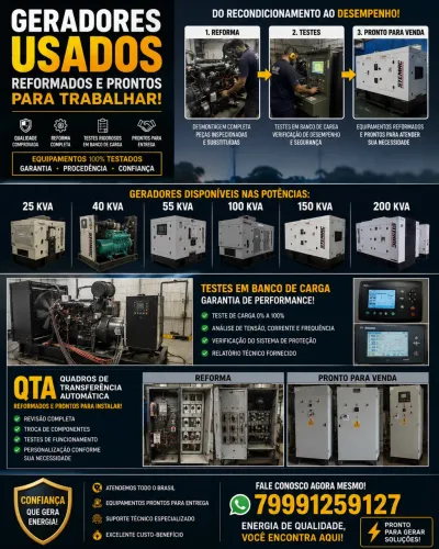 Venda de grupos geradores e quadros de transferência