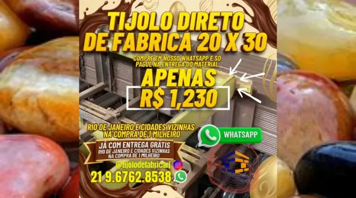 tijolo 10 furos 20x30 para obras em geral 