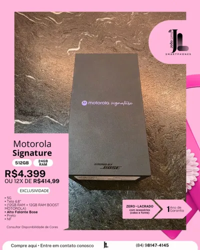 MOTOROLA SIGNATURE, 5G, 512GB, 24GB RAM, NF, LACRADO, EXCLUSIVO!