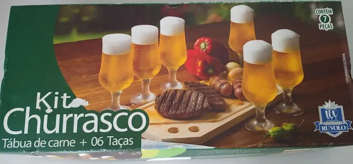 Kit churrasco tábua de carne + 6 taças