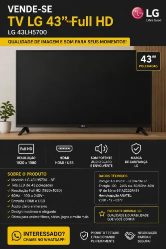 TV LG 43" Full HD 43LH5700 - Excelente Estado
