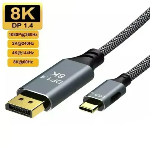 Cabo Usb Tipo C Para Displayport 4k 144hz E 8k Thunderbolt 3