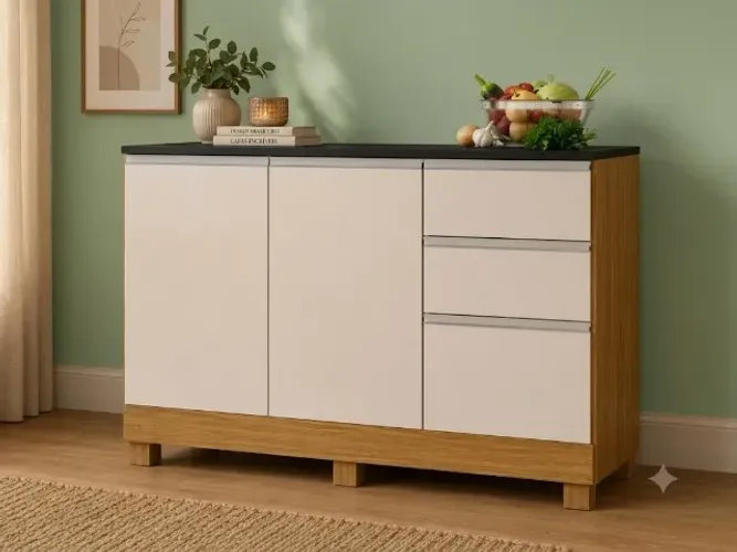 Balcão de Cozinha Paris com Tampo 3 Portas