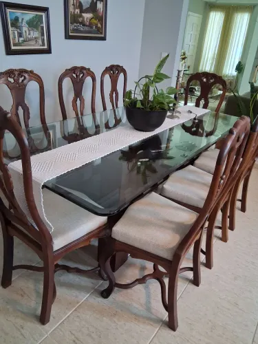 Mesa tampa de Vidro Cristal 12mm 2m x 1m com 8 cadeiras
