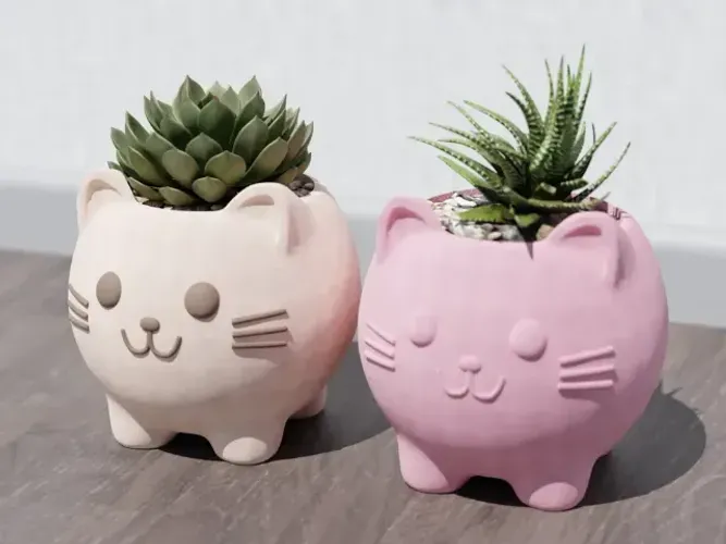 Vaso para suculentas formato gato minimalista