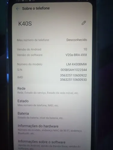 Smartphone LG k40S (Leia Descrição)