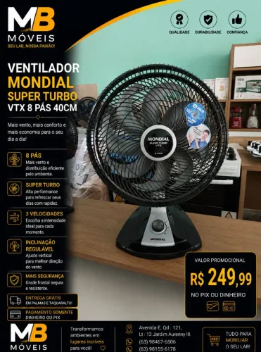Promoção de Ventilador Mondial 40cm Super Turbo VTX 8 Pás