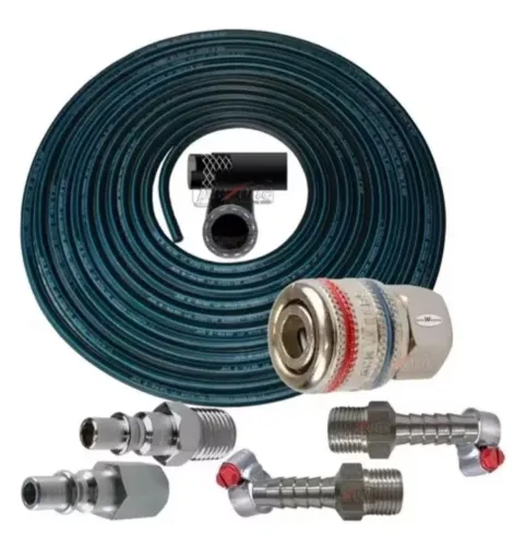 MANGUEIRA 10M BORRACHA PARA COMPRESSOR/PISTOLA E FERRAM/PNEUMÁTICO COM JOGO DE ENGATES