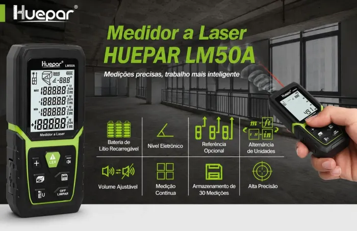 Trena a Laser Huepar LM120A 120m Medidor Digital Profissional