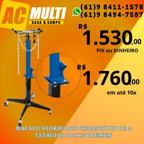MACACO TELESCOPIO Hidráulico  de 2 Estágios 500kg Bremen