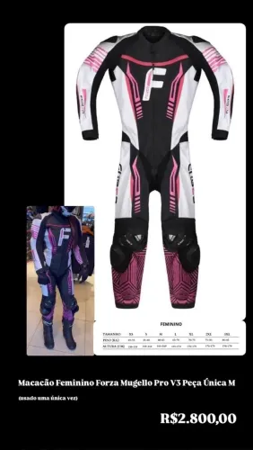 Macacão de Moto Feminino Forza Mugello Pro V3 M - Couro, Proteção Pista, 1x Uso