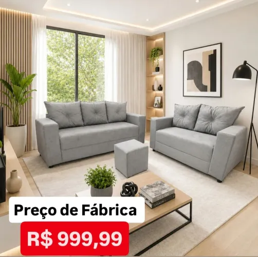 SOFÁS 3/2 LUGARES + PUFF, Bom, Bonito e Barato!