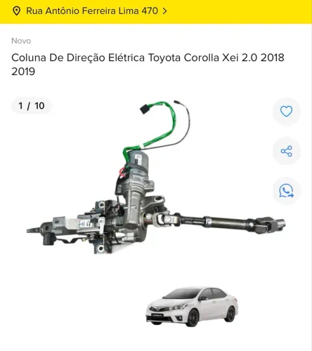 COLUNA DIREÇÃO ELÉTRICA TOYOTA COROLLA XEI 2.0 2018