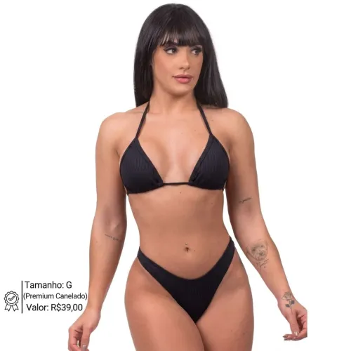 Biquíni feminino tamanho G forrado em malha canelada Premium