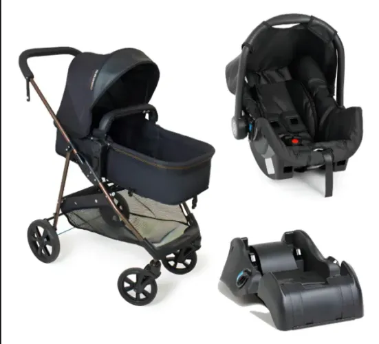 Carrinho Galzerano Napoli Trio Travel System 3 em 1 + Base (Preto/Cobre)