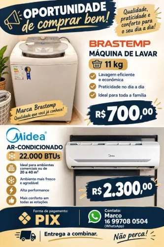 Ar condicionado e Máquina de lavar usados