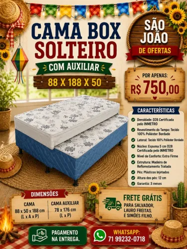 CAMA BOX SOLTEIRO COM AUXILIAR